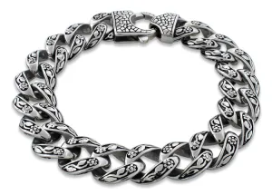 Stainless Steel Flower Etched Curb Bracelet