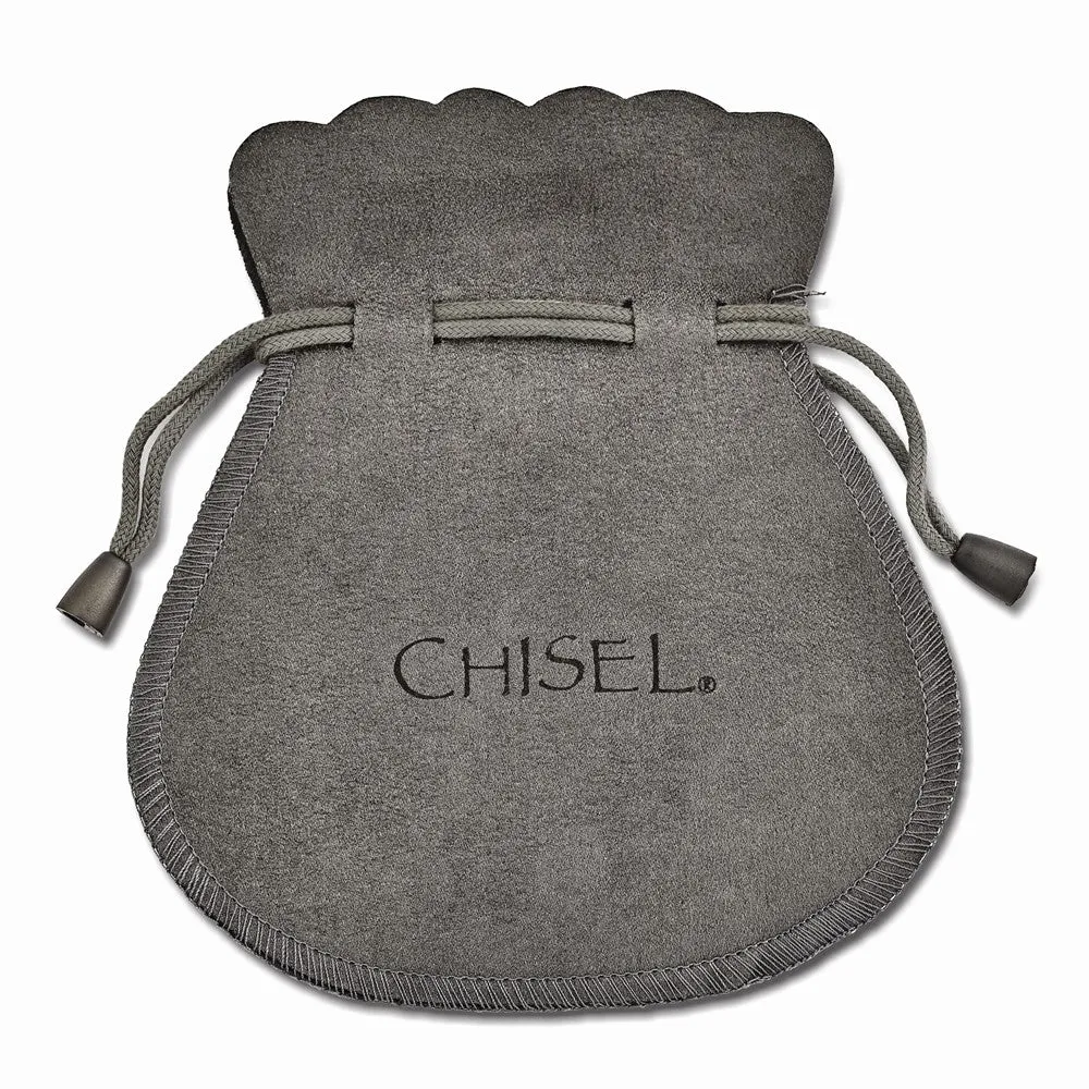 Stainless Steel Polished Grey Faux Leather & Glass .75in ext Bracelet