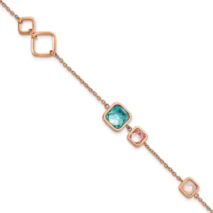 Stainless Steel Polished Rose IP Multicolor Crystal w/1in ext. 7.5in Bracel