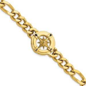 Stainless Steel Polished Yellow IP-plated Compass 8.75 in Bracelet