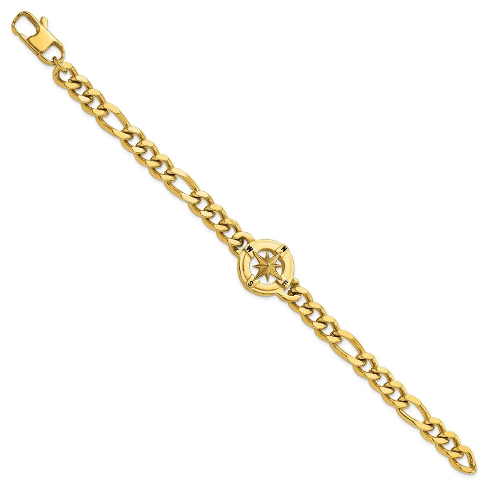 Stainless Steel Polished Yellow IP-plated Compass 8.75 in Bracelet