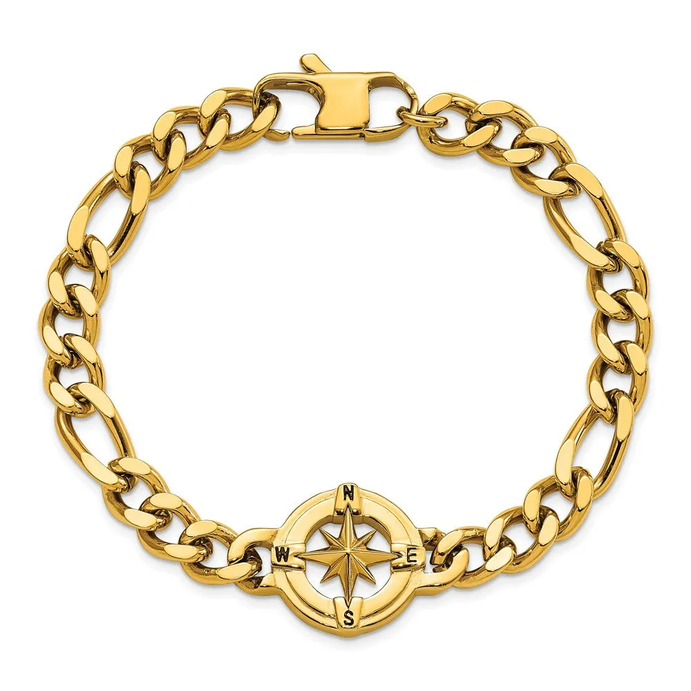 Stainless Steel Polished Yellow IP-plated Compass 8.75 in Bracelet