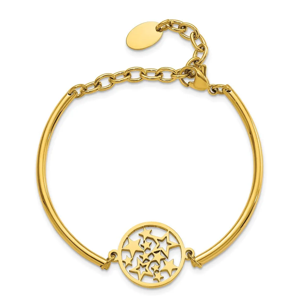 Stainless Steel Polished Yellow IP-plated Stars 5.5in w/2in Bracelet
