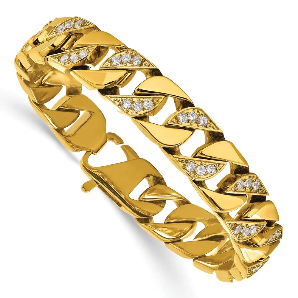 Stainless Steel Polished Yellow IP-plated with CZ 8.5in Bracelet