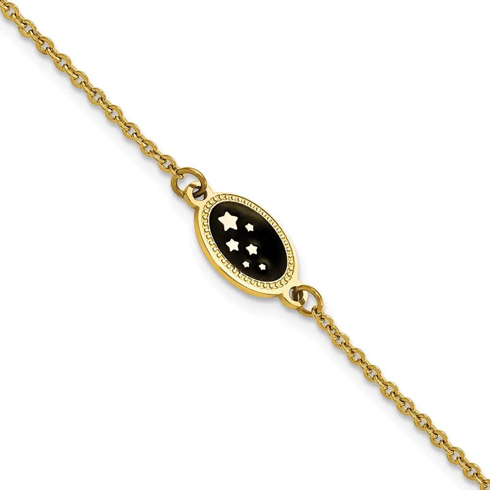 Stainless Steel Polished Yellow IP Stars 6.5in w/1.5in ext. Bracelet