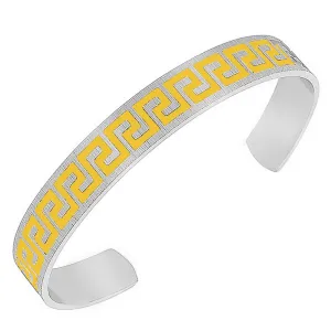 Stainless Steel Two-Tone Greek Key Men's Open End Bracelet