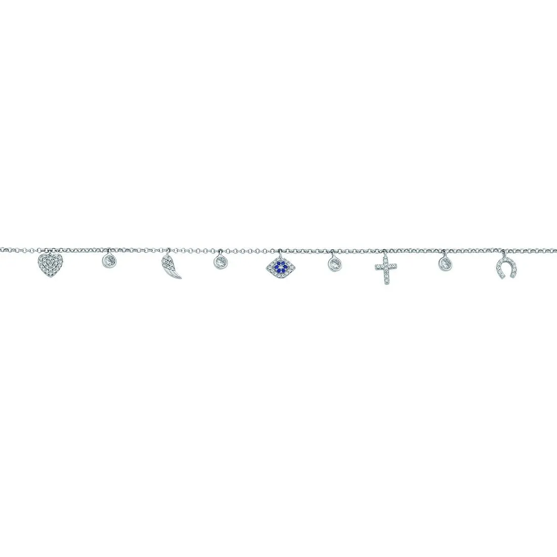 Sterling Silver Cubic Zirconia 9 Charm Bracelet