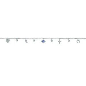 Sterling Silver Cubic Zirconia 9 Charm Bracelet