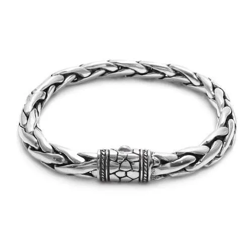 Sterling Silver Fancy Pebble Slide-In Lock Heavy Wheat Bracelet. Available in 3 Lengths.