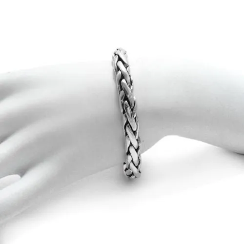 Sterling Silver Fancy Pebble Slide-In Lock Heavy Wheat Bracelet. Available in 3 Lengths.
