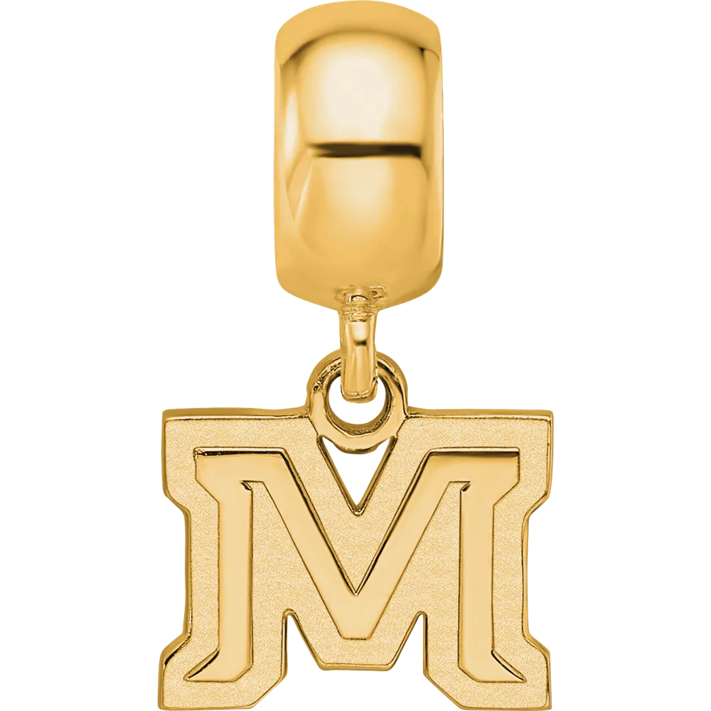 Sterling Silver Gold-plated LogoArt Montana State University Letter M Extra Small Dangle Bead Charm