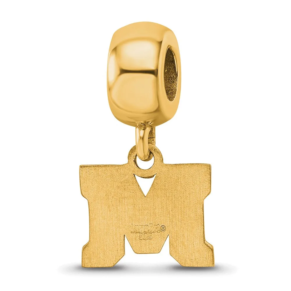 Sterling Silver Gold-plated LogoArt Montana State University Letter M Extra Small Dangle Bead Charm