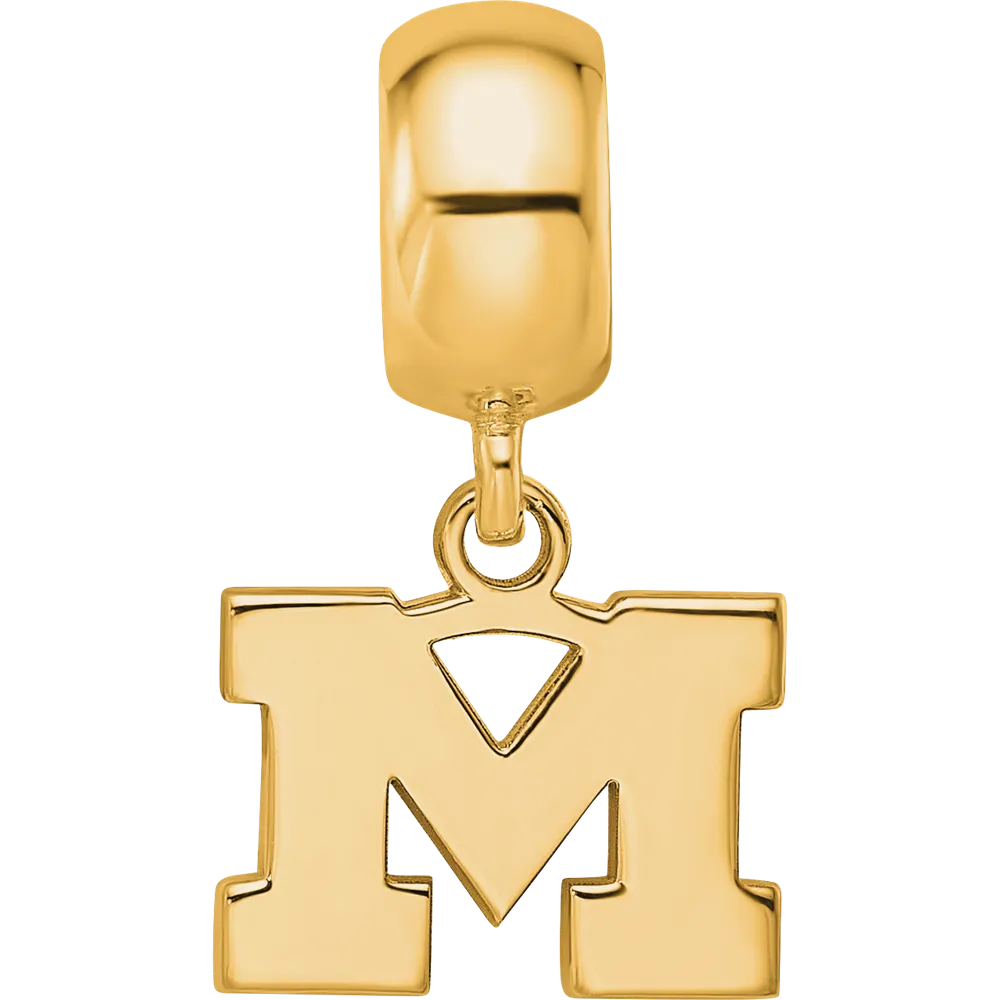 Sterling Silver Gold-plated LogoArt University of Michigan Letter M Extra Small Dangle Bead Charm
