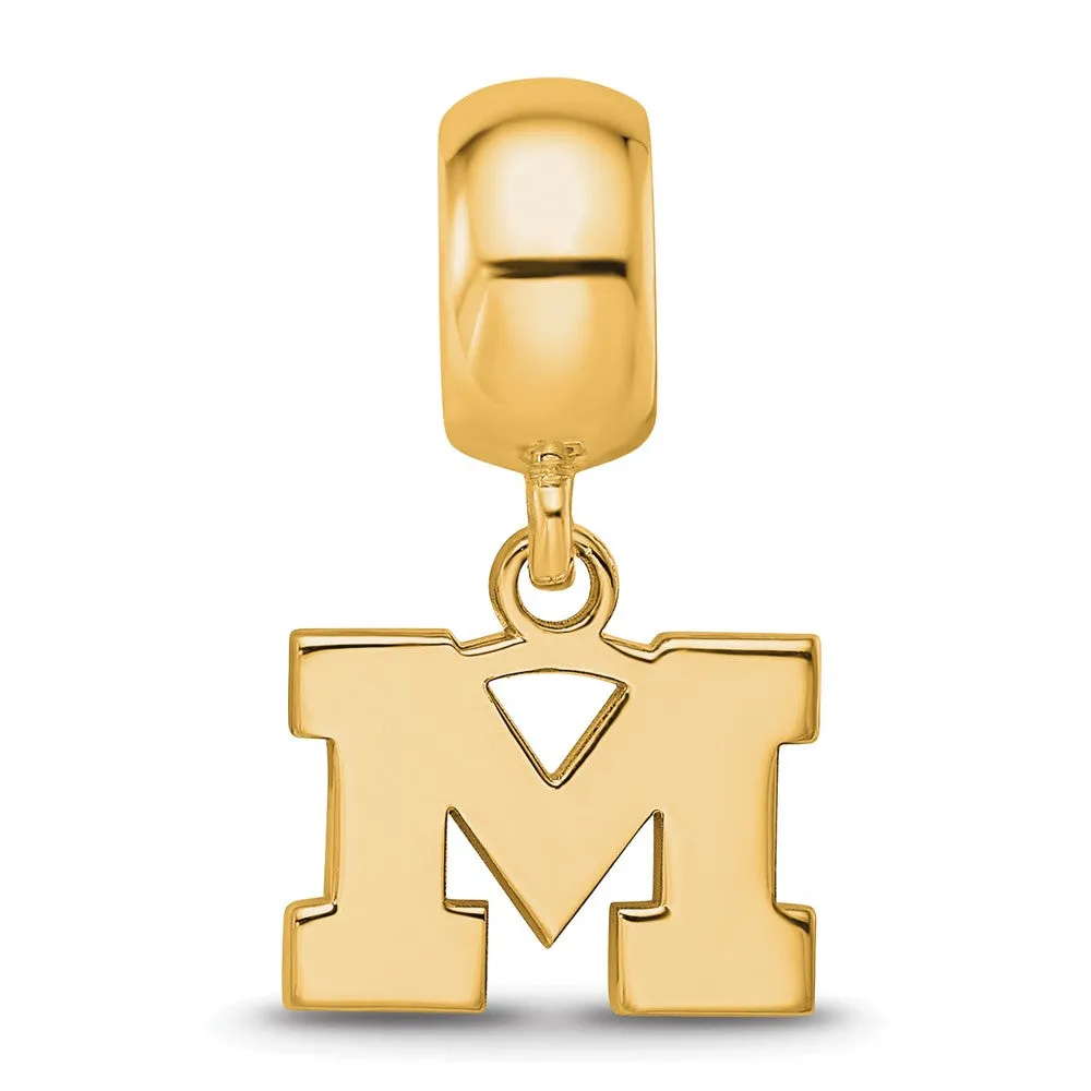 Sterling Silver Gold-plated LogoArt University of Michigan Letter M Extra Small Dangle Bead Charm
