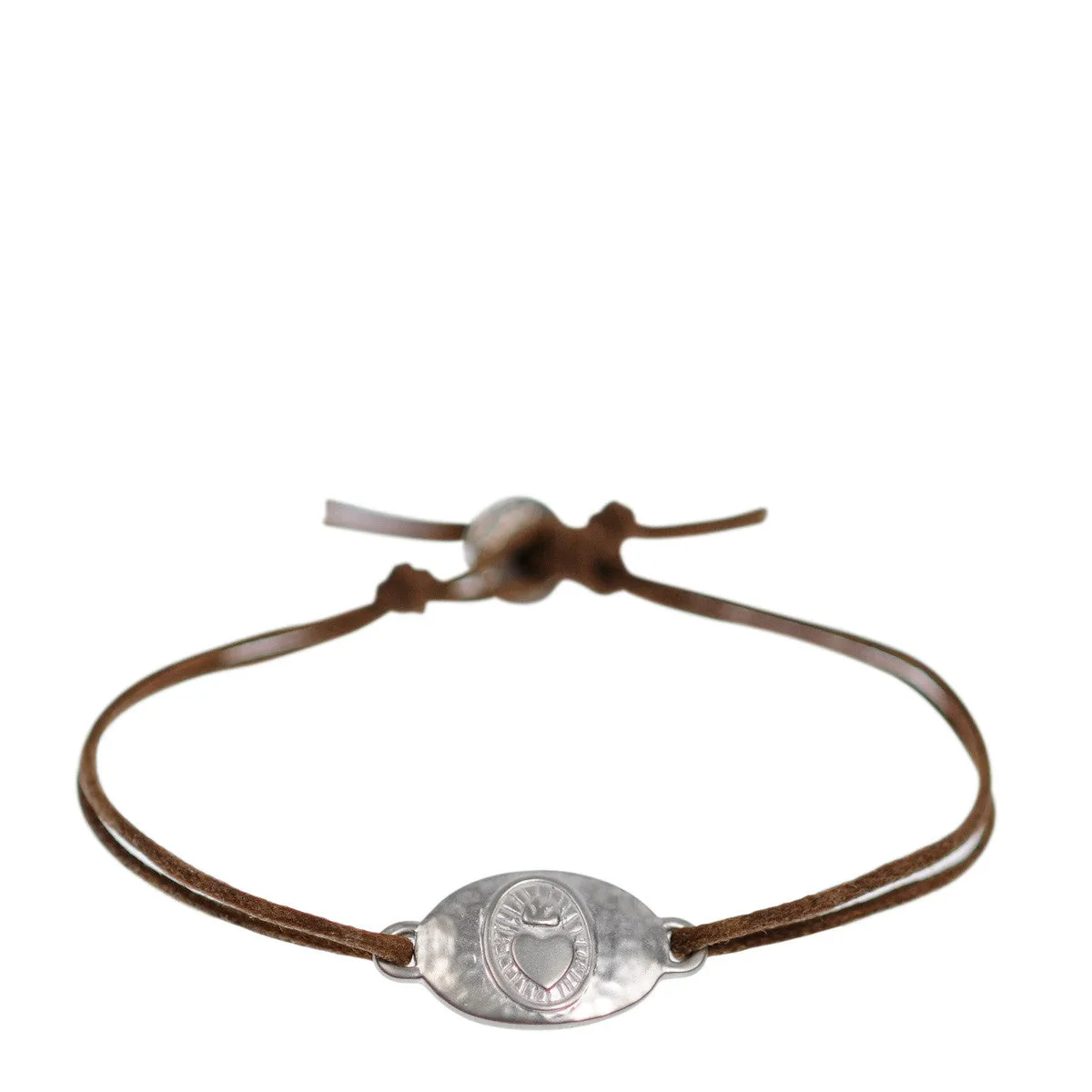 Sterling Silver Heart with Flames Bracelet on Natural Cord