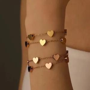Streetwear Double Layered Heart Shape Titanium Steel 18K Gold Plated Cable Chain Bracelet