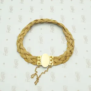 Striking Woven Gold Bracelet with Etruscan Revival Detail