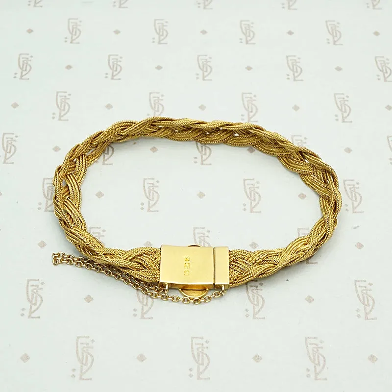 Striking Woven Gold Bracelet with Etruscan Revival Detail