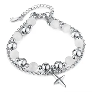 Stunning Cats Eye Stone Stainless Steel Cross Bracelet