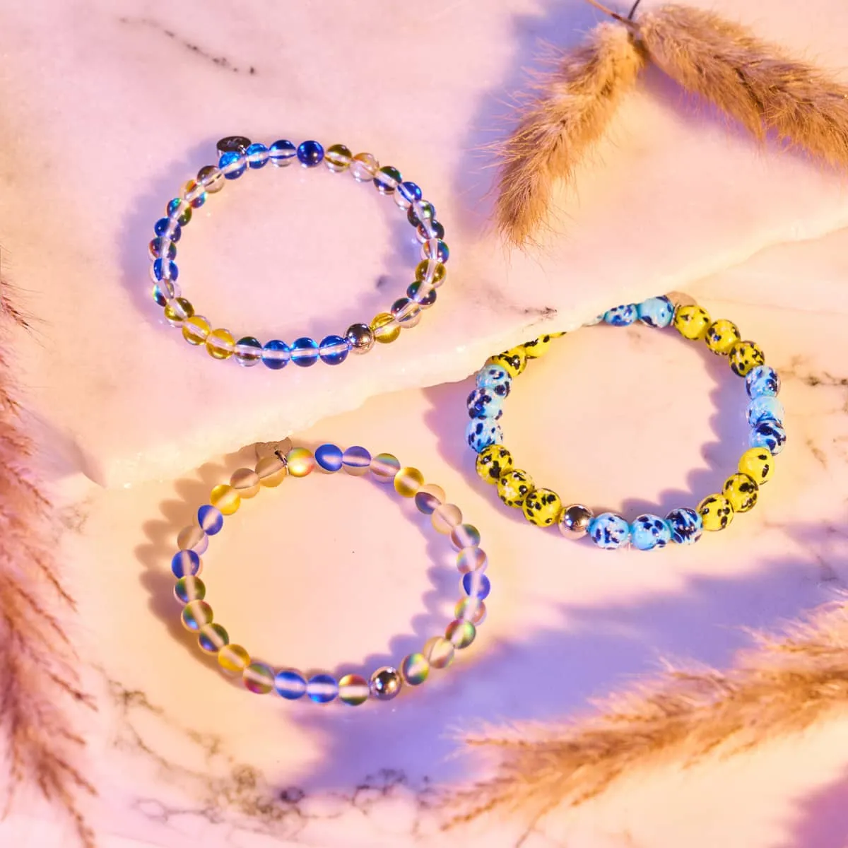 Sun and Sky | Ukrainian Aid | Galaxy Glass Bead Bracelet