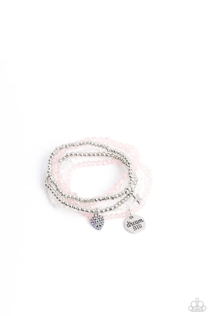 Teenage DREAMER - Pink - Beaded Heart Star Charm "Dream Big" Inspirational Paparazzi Stretchy Bracelet