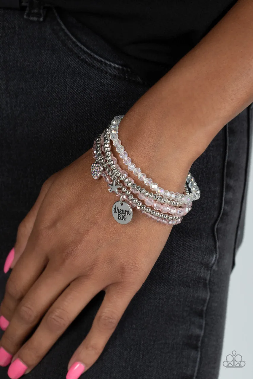 Teenage DREAMER - Pink - Beaded Heart Star Charm "Dream Big" Inspirational Paparazzi Stretchy Bracelet