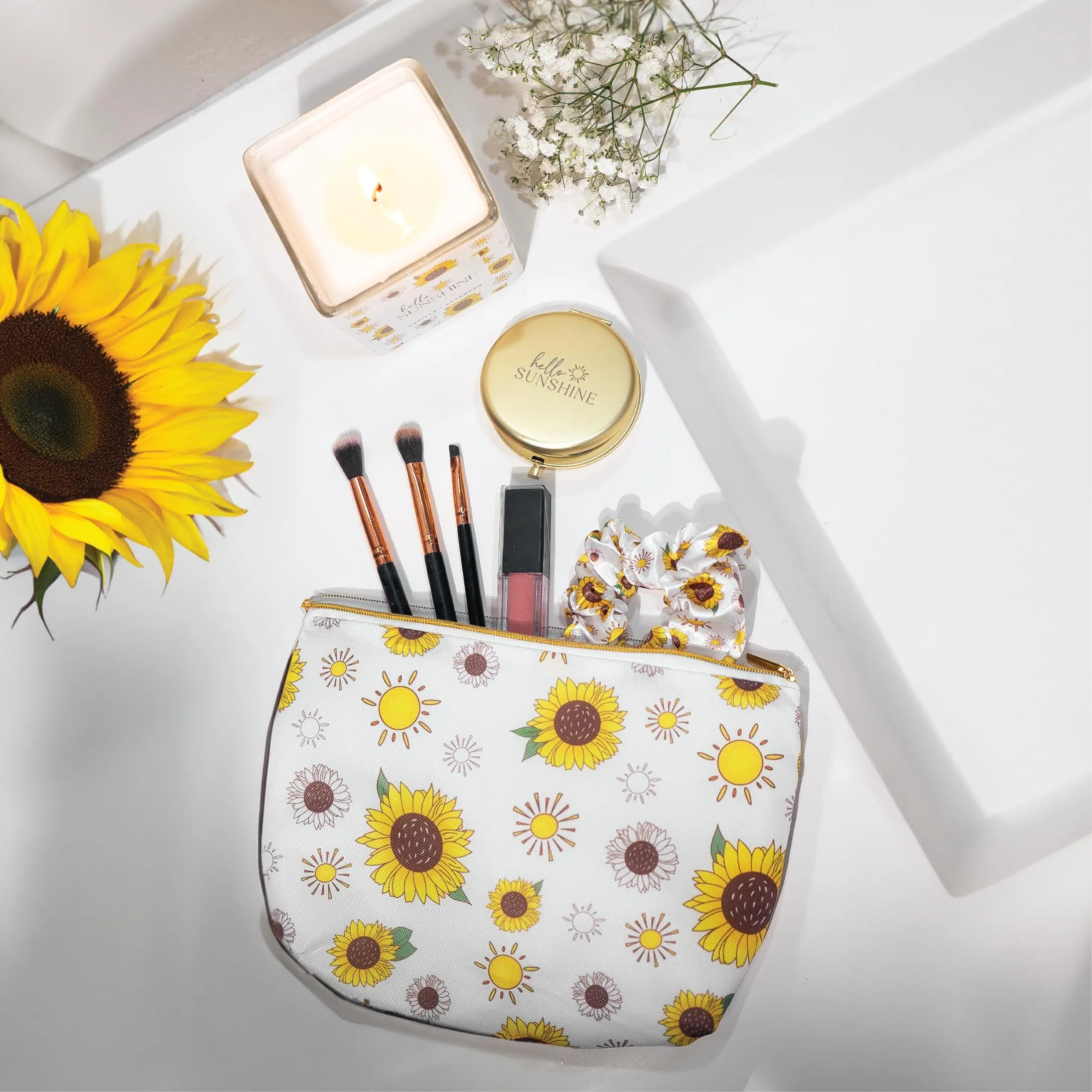 The Love Crate Co Sunflower Gifts for Women, 15pc Gift Box for Birthdays, Get Well Soon Basket, Thinking of You Care Package, Sunshine and Wellness Presents for Women.