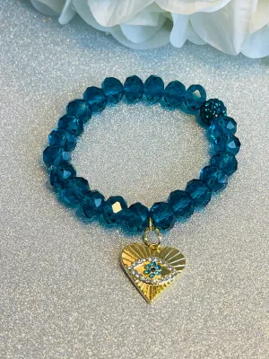 The Sparkling Glass Bead with Evil Eye Heart Bracelet