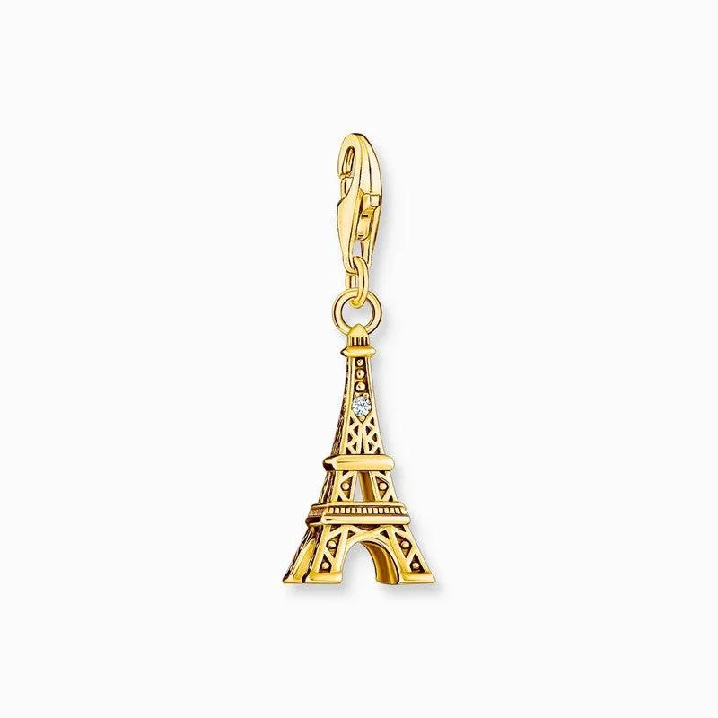 Thomas Sabo Charm Gold-plated Pendant - Eiffel Tower and White Zirconia