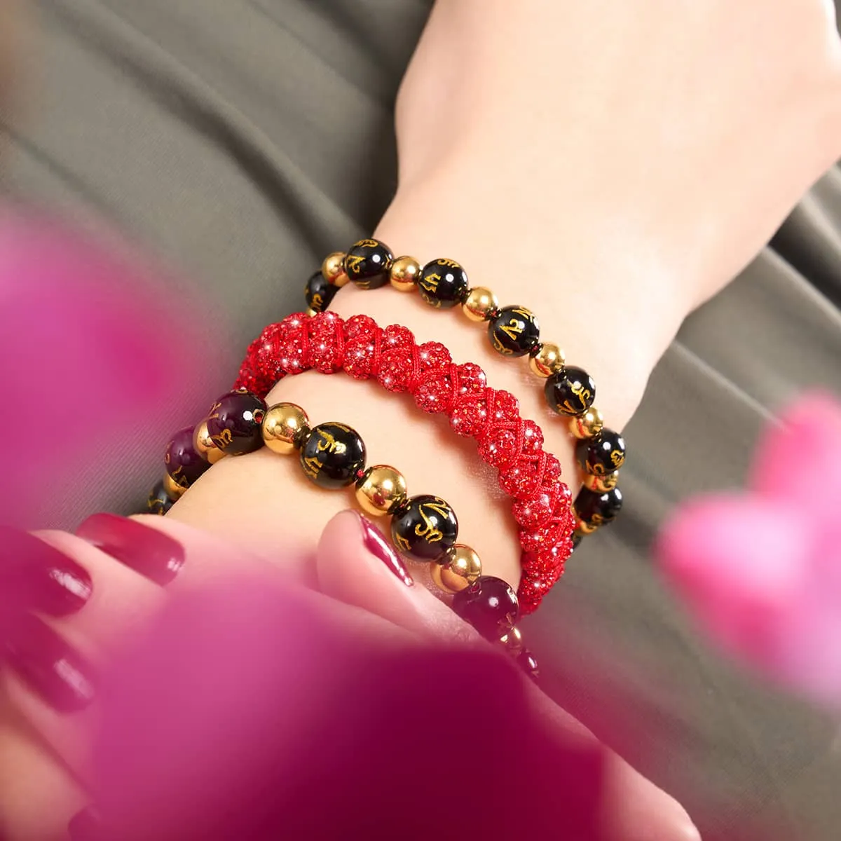 Tibetan Amulet | Mini Obsidian Mantra Bracelet