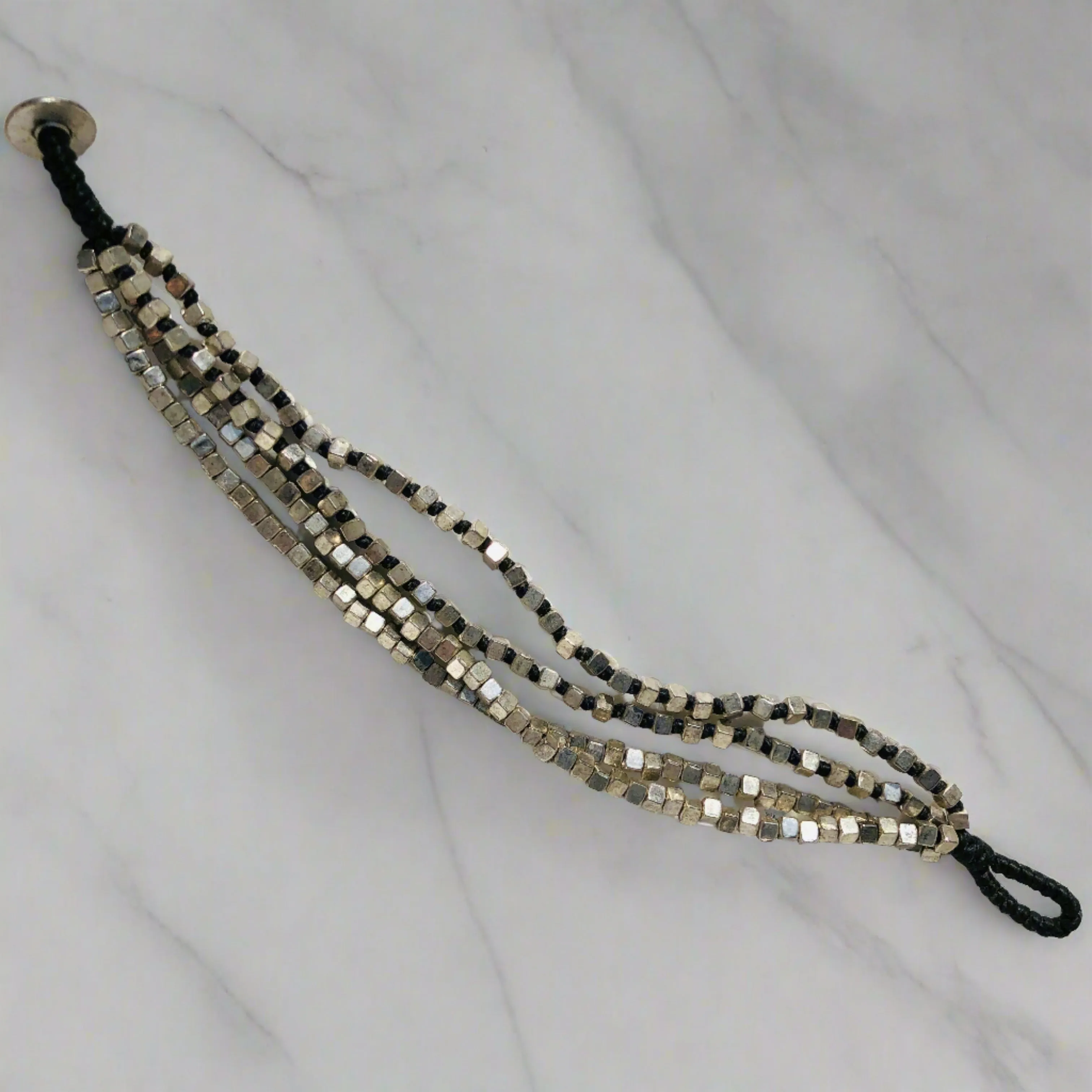 TM. Silver 4 Square Bead Bracelet