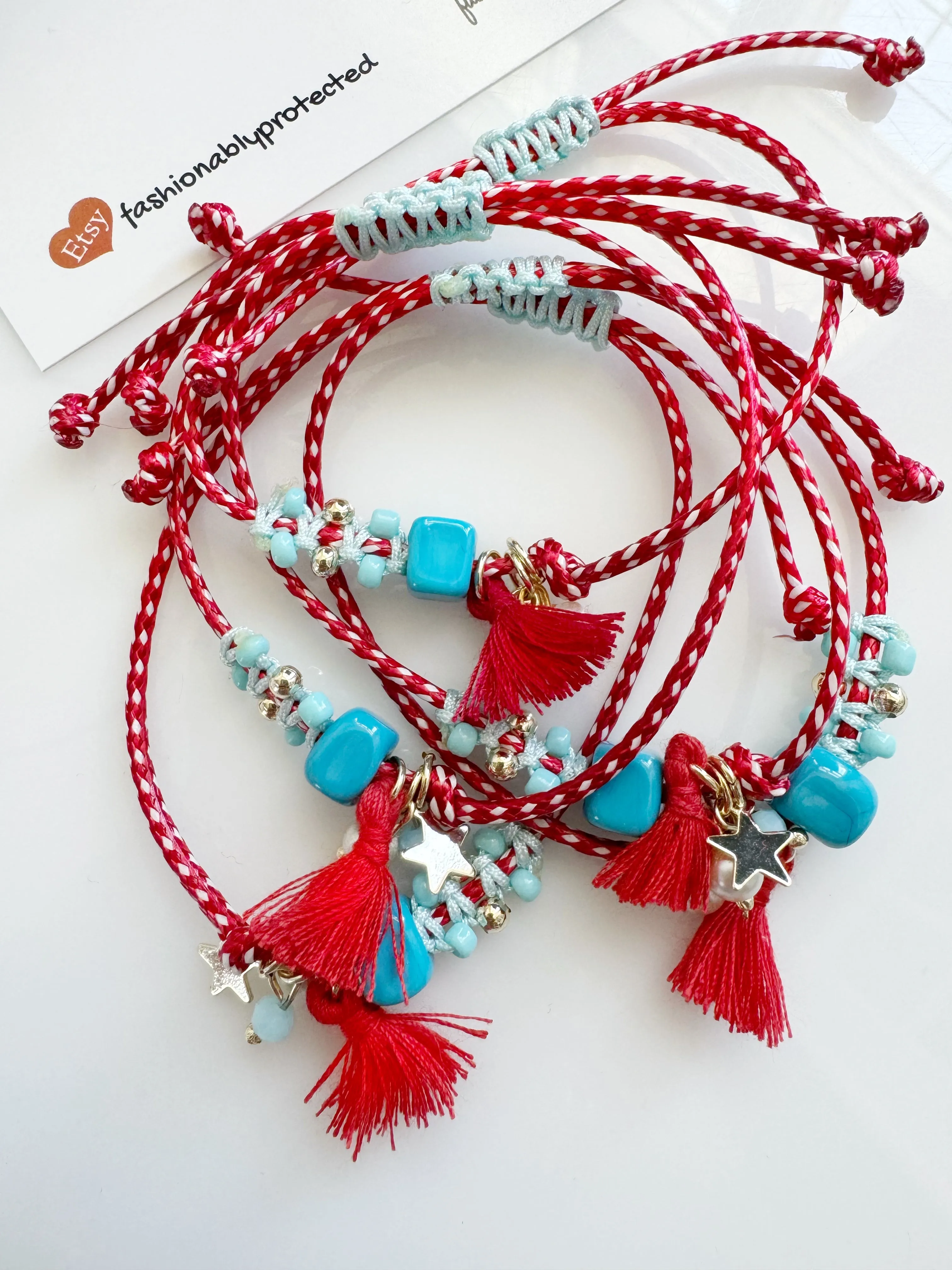 Turkish Turquoise Cube Evil Eye Protection Charm Bracelet Adjustable