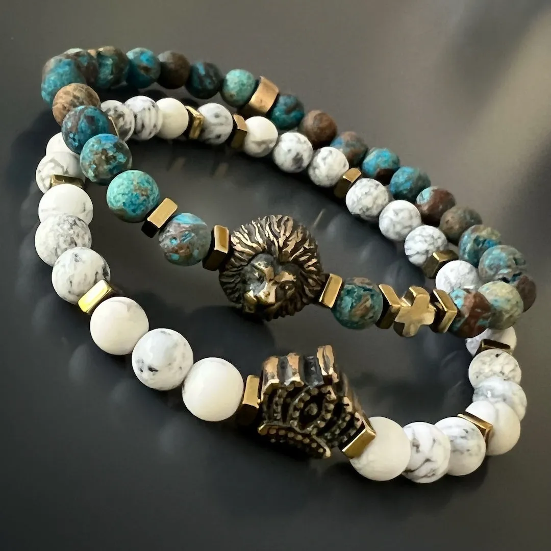 Turquoise Lion Men's Beaded Bracelet