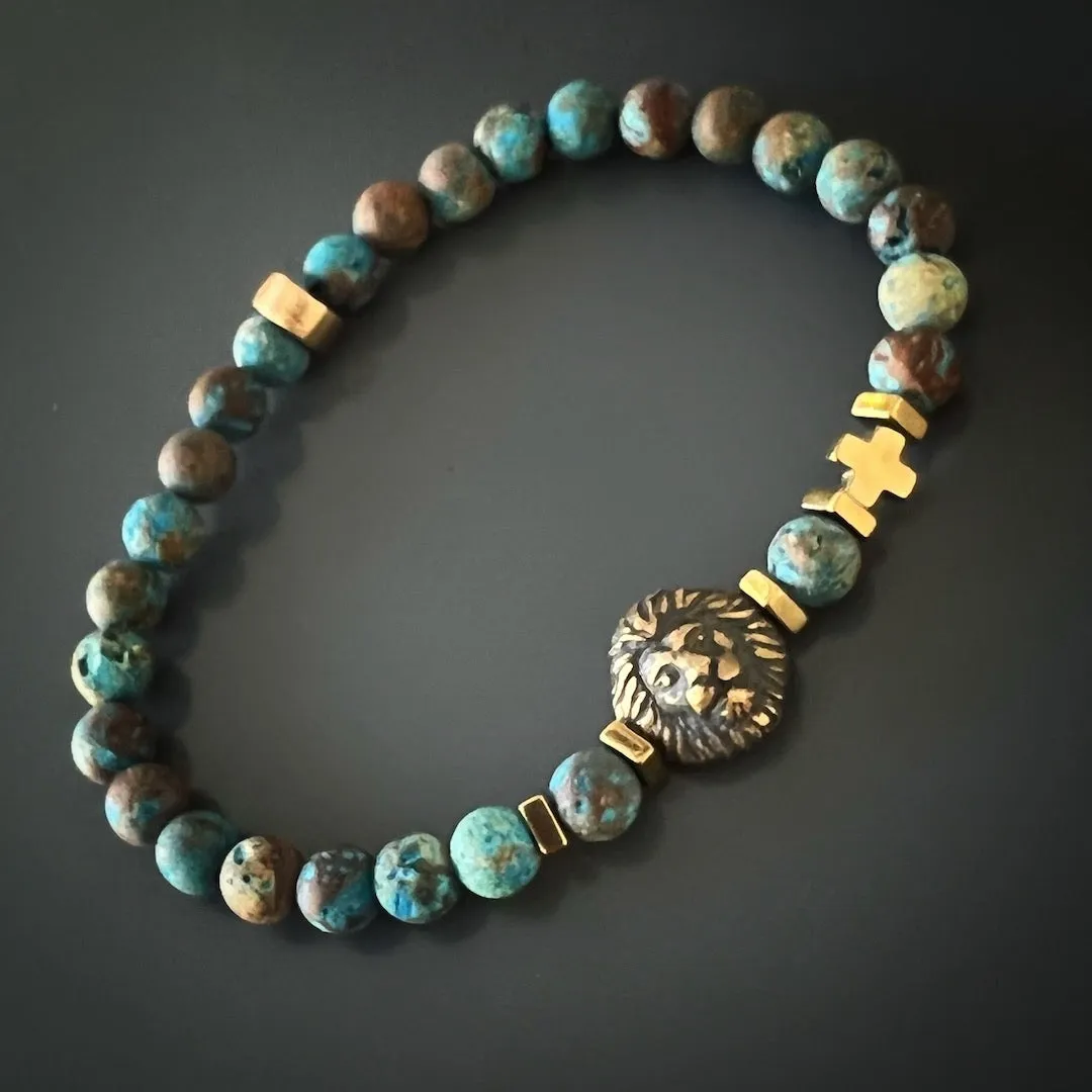 Turquoise Lion Men's Beaded Bracelet