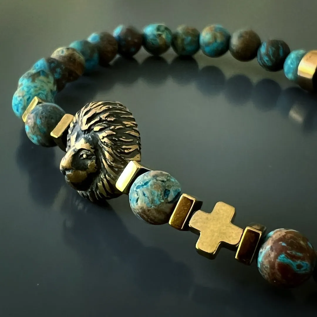 Turquoise Lion Men's Beaded Bracelet
