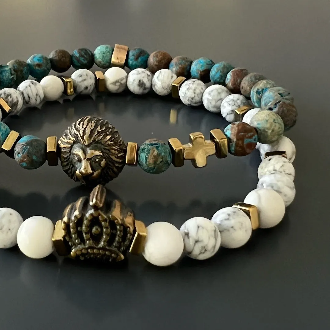 Turquoise Lion Men's Beaded Bracelet