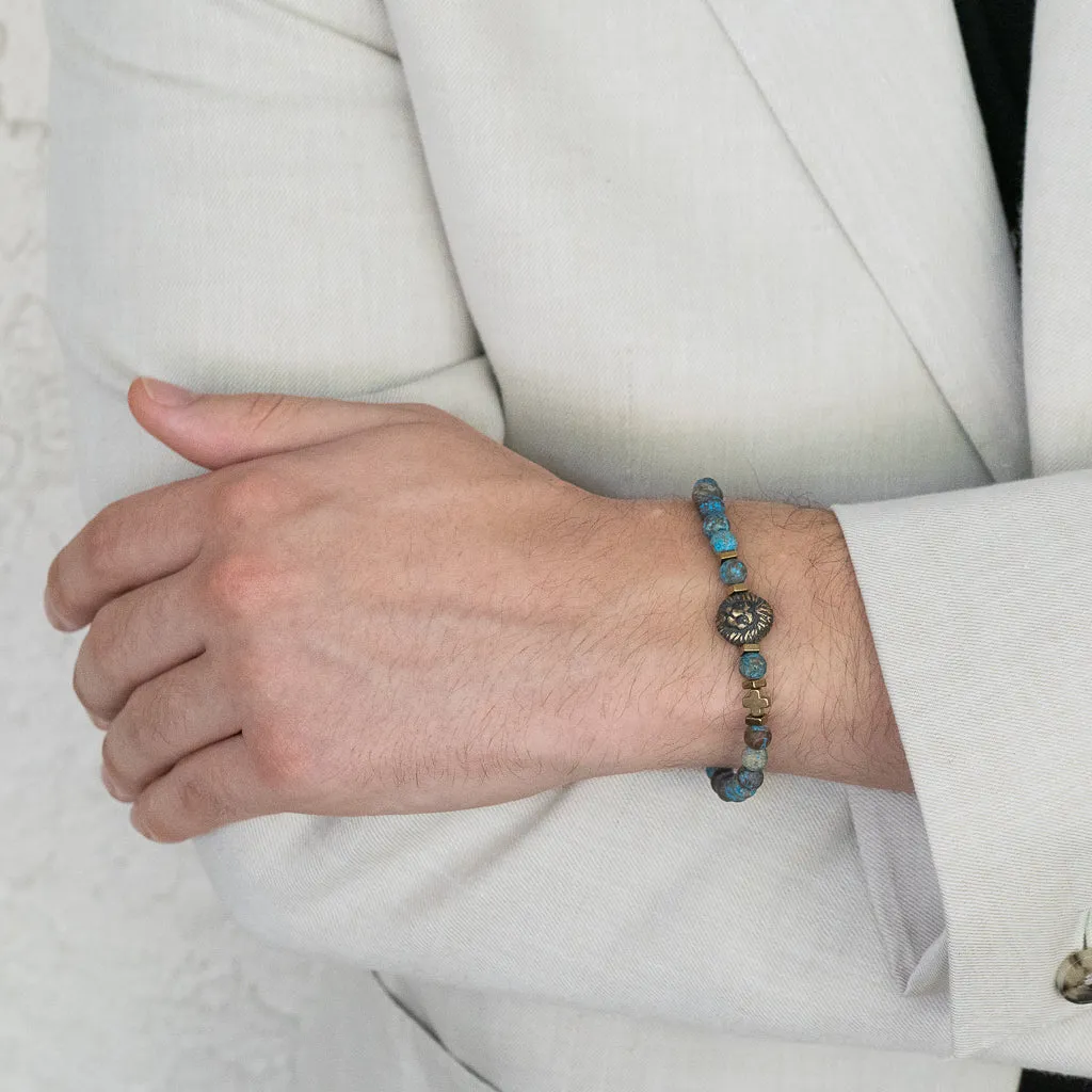 Turquoise Lion Men's Beaded Bracelet