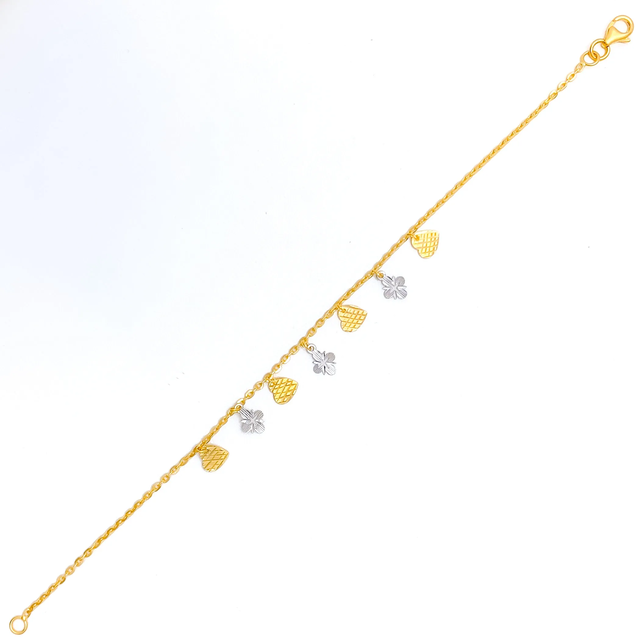 Two-Tone Fancy 22K Gold Charm Bracelet