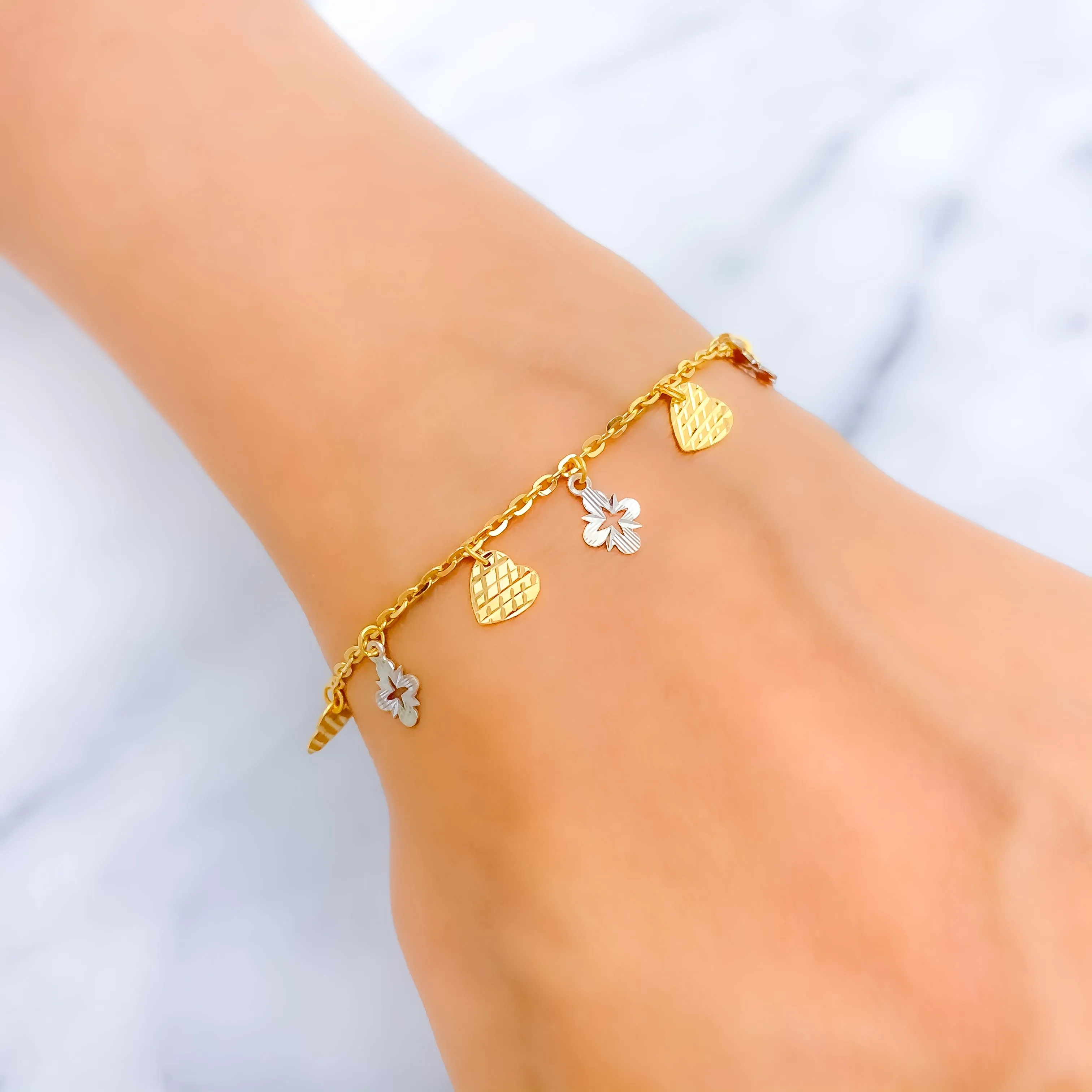 Two-Tone Fancy 22K Gold Charm Bracelet