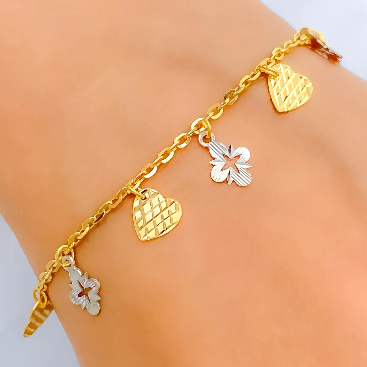 Two-Tone Fancy 22K Gold Charm Bracelet