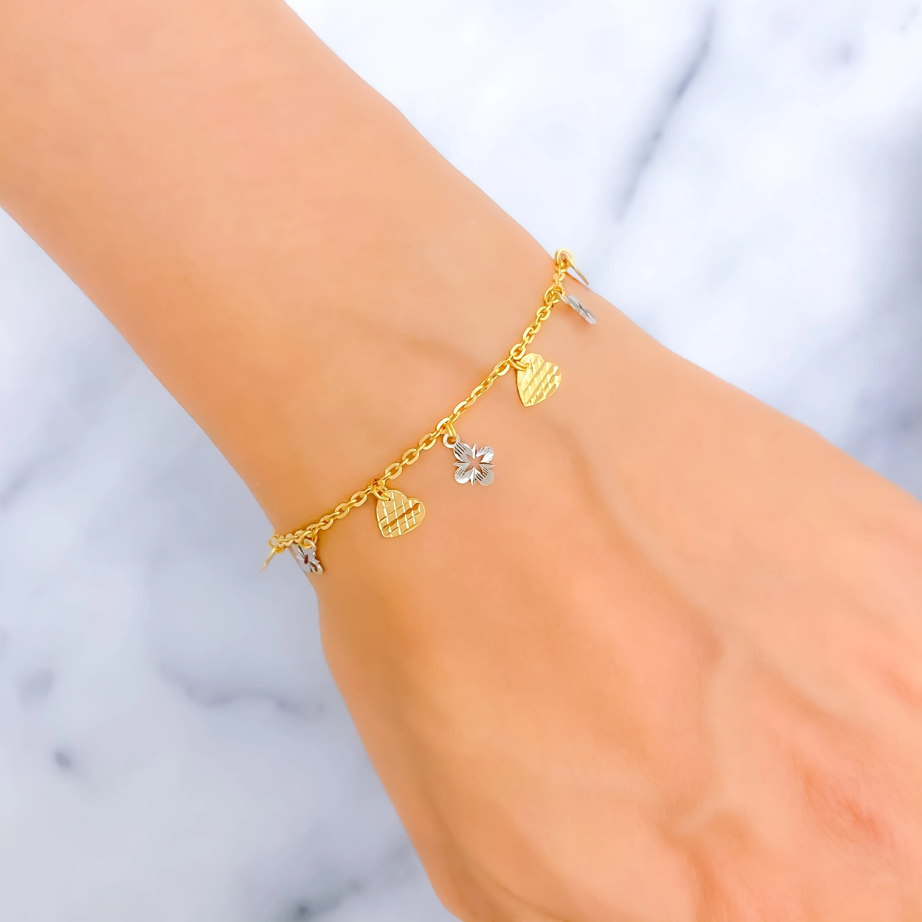 Two-Tone Fancy 22K Gold Charm Bracelet