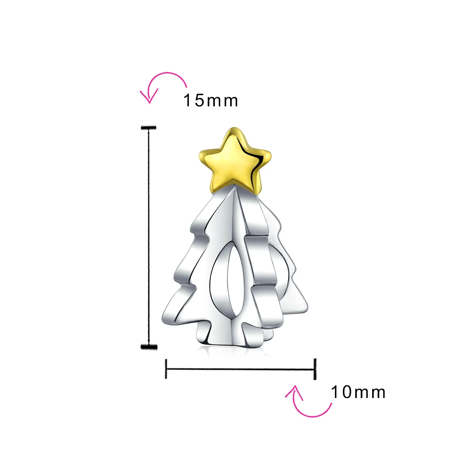TwoTone 14K Plated Christmas Charm Bead for Bracelets Shining Star Design