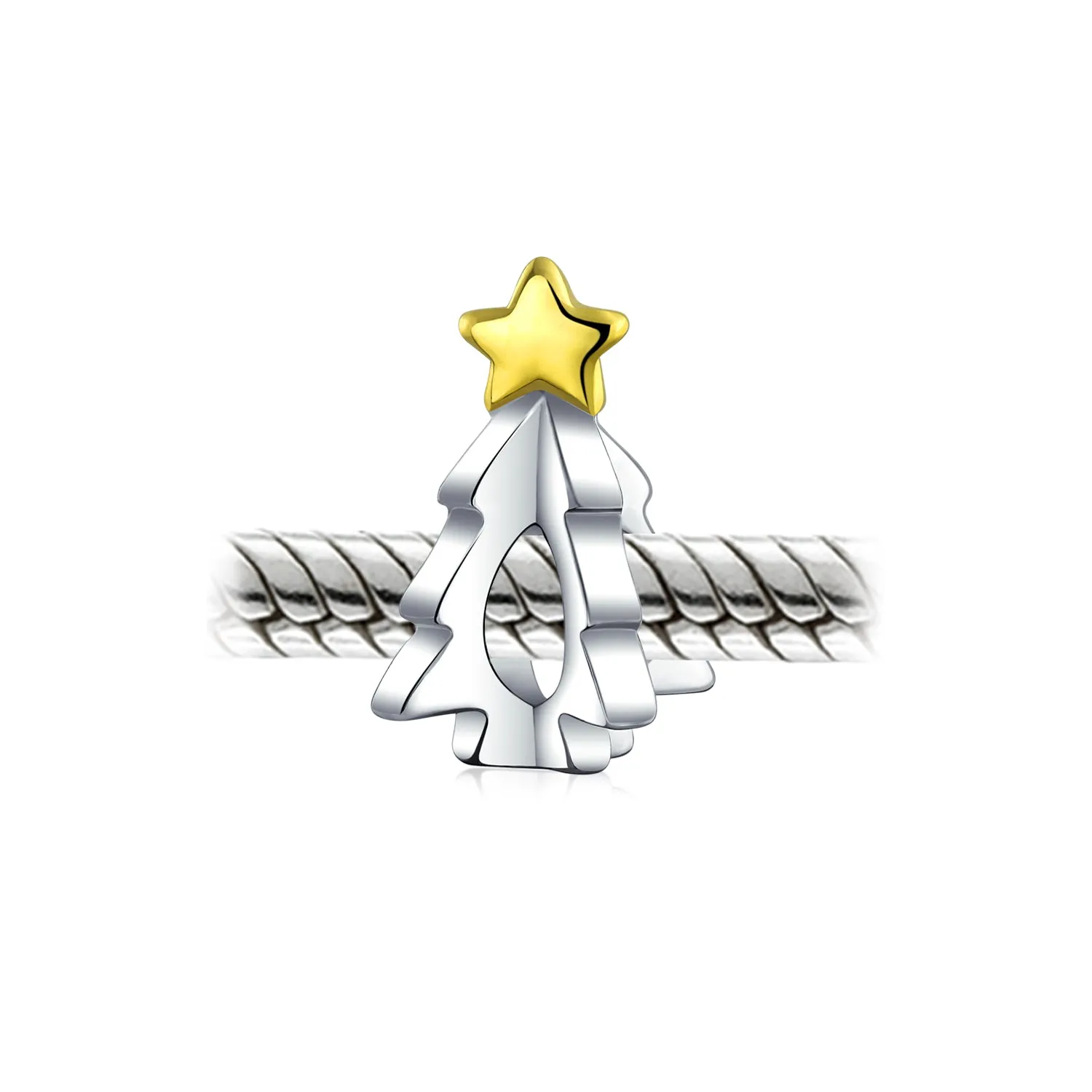 TwoTone 14K Plated Christmas Charm Bead for Bracelets Shining Star Design