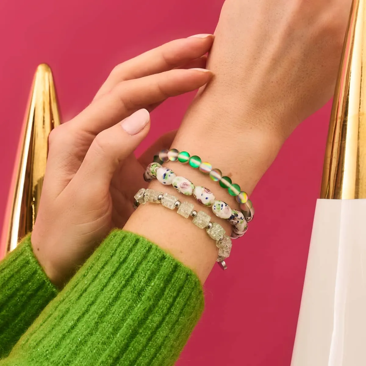 Unicorn Green | Silver | Mermaid Glass Bead Bracelet