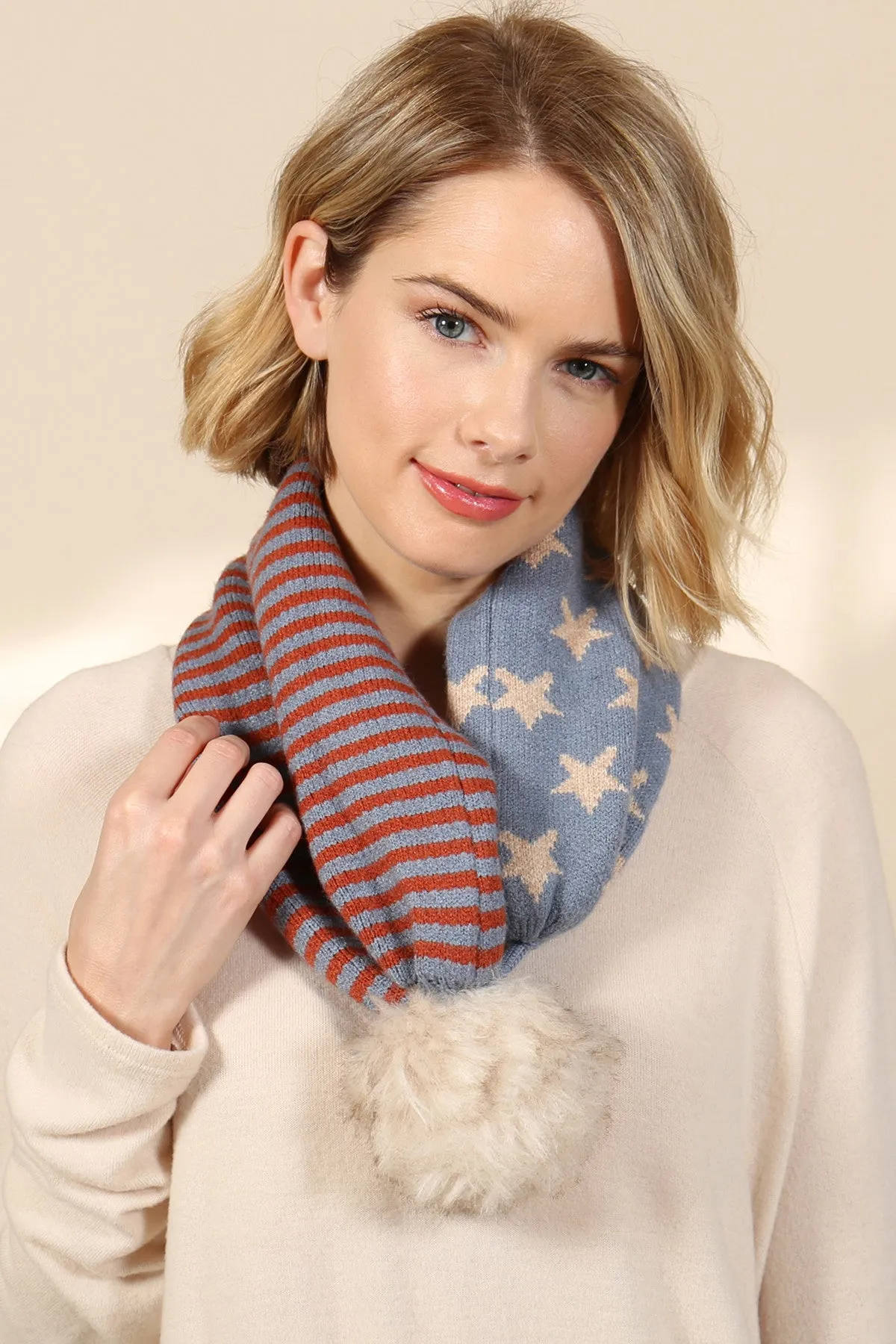 USA Accent Light Print Pom Dual Purpose Beanie Scarf - Pack of 6