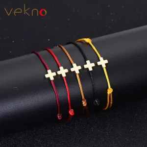 VEKNO Simple Cross Red String Bracelet Adjustable Braiding Lucky Macrame Rope Bracelets For Women Men Children Handmade Jewelry