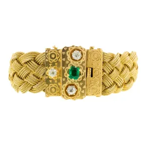 Victorian Emerald & Diamond Clasp Braided Bracelet