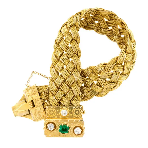 Victorian Emerald & Diamond Clasp Braided Bracelet