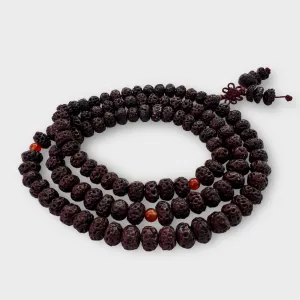 Vintage Rudraksha Mala with Carnelian Spacers