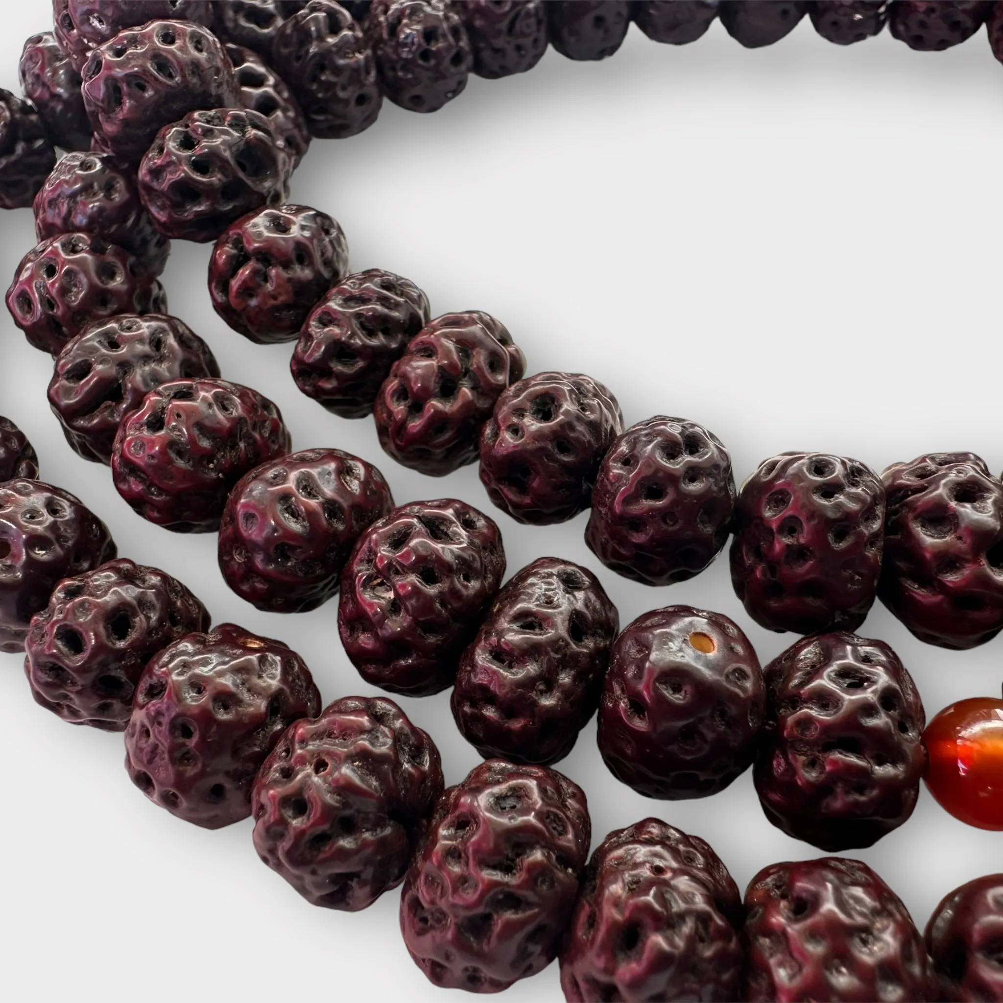 Vintage Rudraksha Mala with Carnelian Spacers